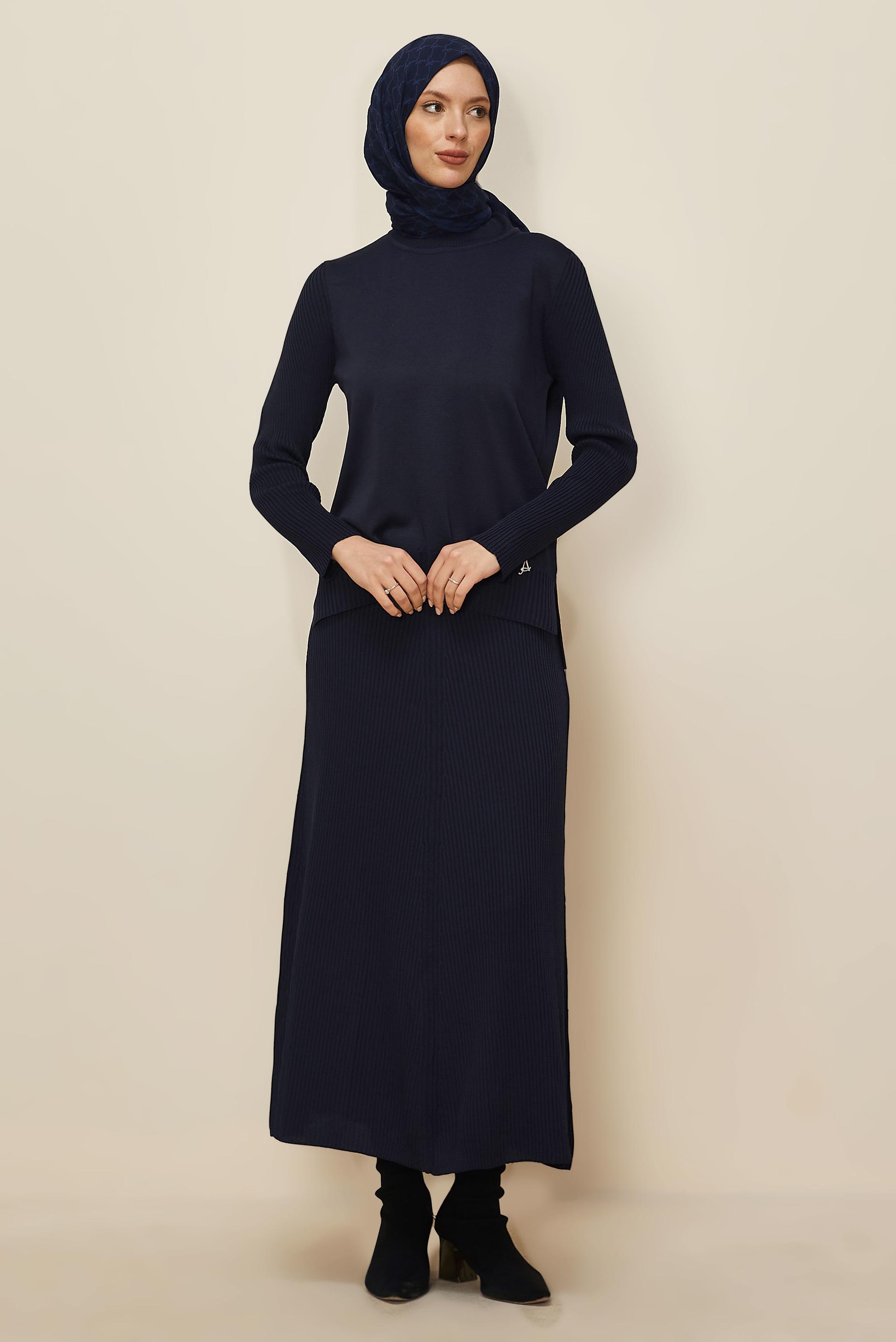 Hijab clothing NAVY BLUE KNITWEAR TWO-PIECE SKIRT SUIT 45860