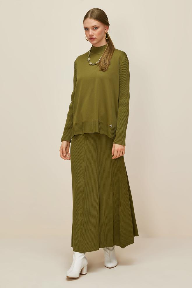 Vêtements hijab VERT ENSEMBLE JUPE DEUX PIÈCES EN TRICOT 45860 - ALVİNA