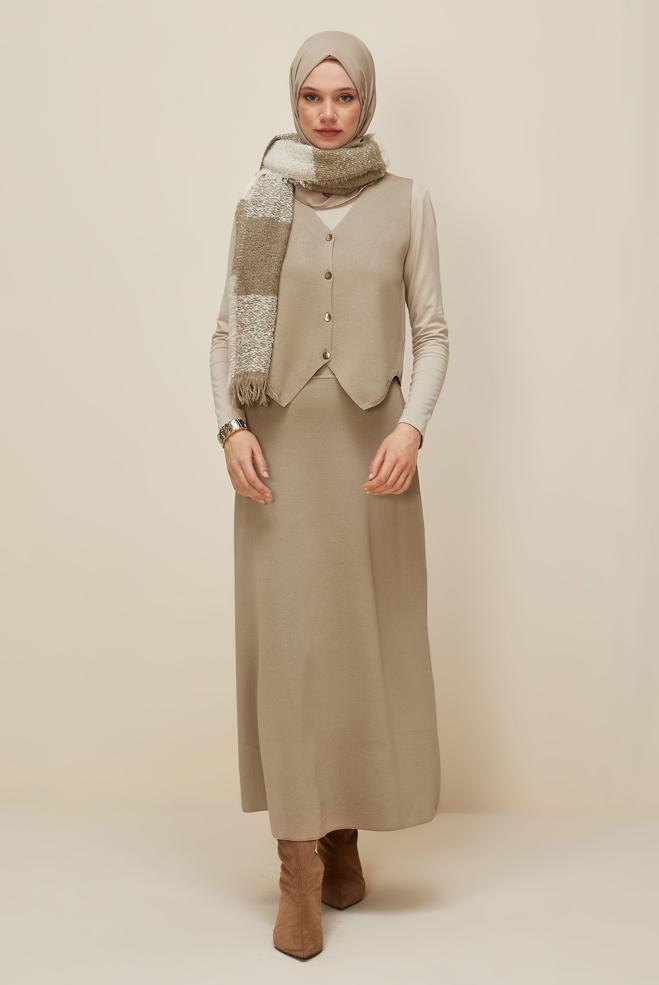 Vêtements hijab BEIGE ENSEMBLE JUPE EN MAILLE 45861 - ALVİNA
