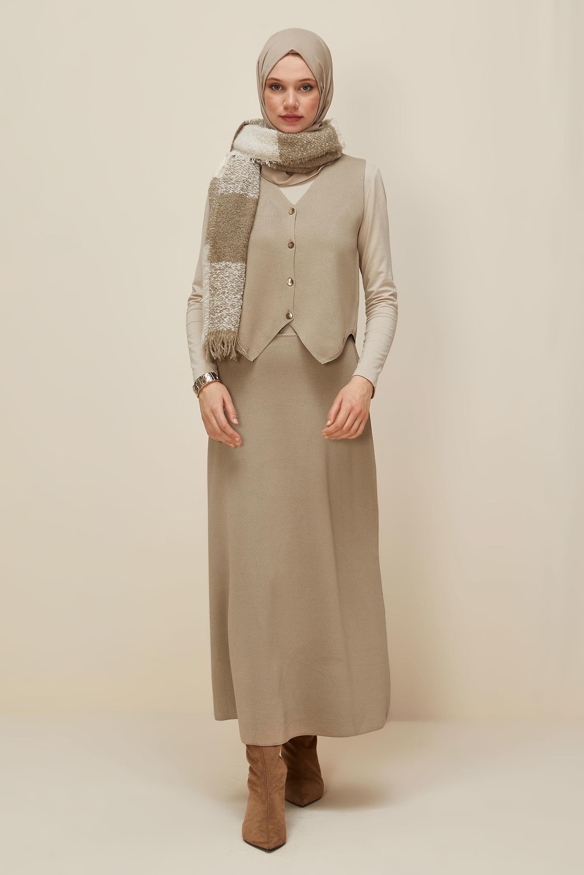 Vêtements hijab BEIGE ENSEMBLE JUPE EN MAILLE 45861