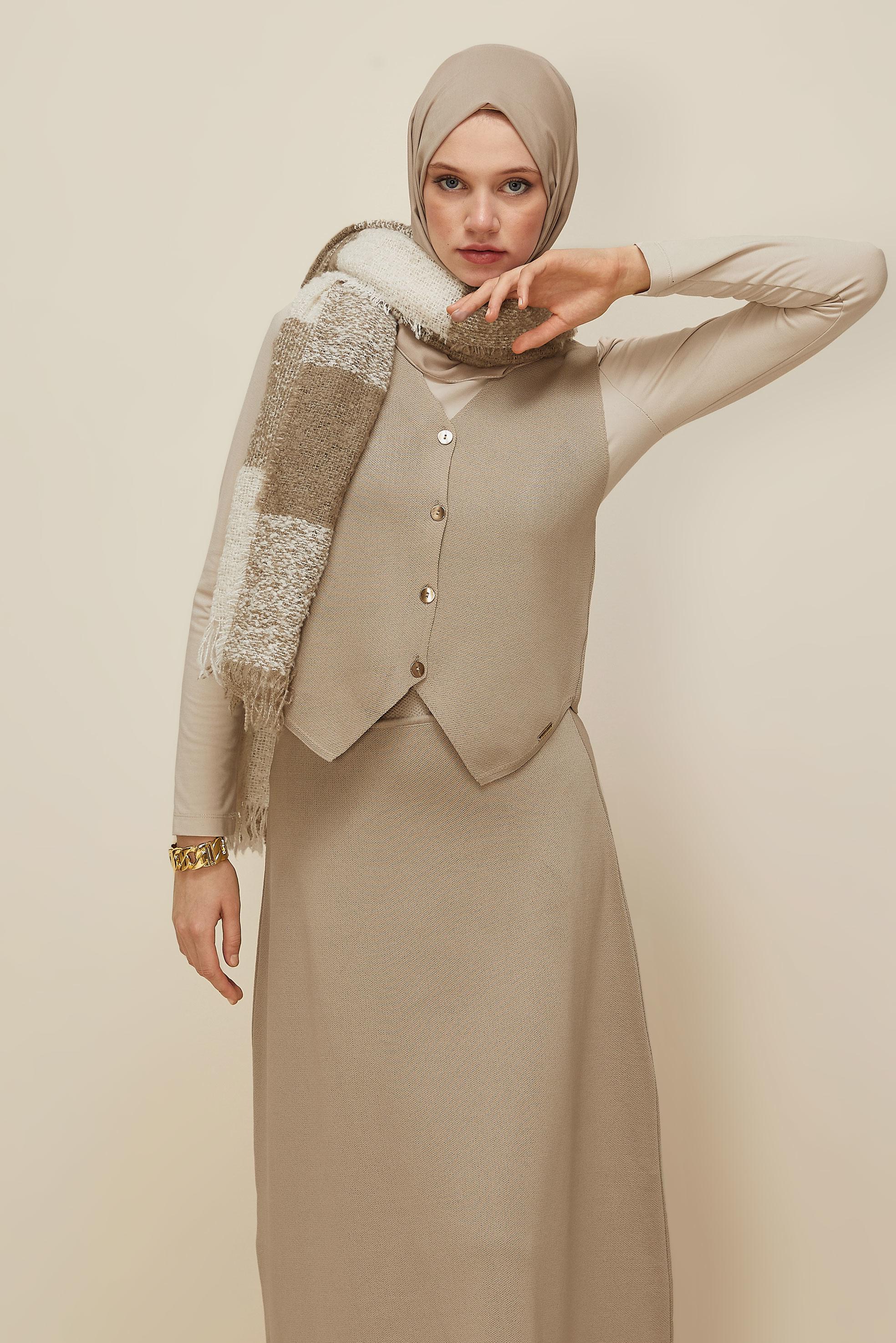 Vêtements hijab BEIGE ENSEMBLE JUPE EN MAILLE 45861