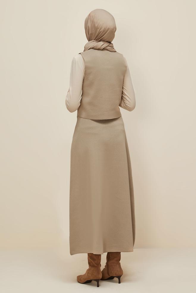 Vêtements hijab BEIGE ENSEMBLE JUPE EN MAILLE 45861 - ALVİNA
