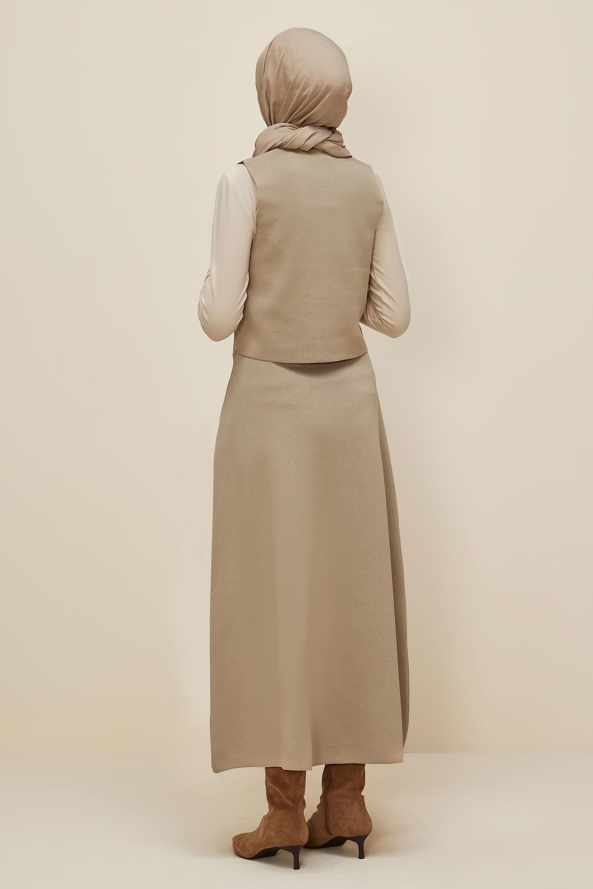 Vêtements hijab BEIGE ENSEMBLE JUPE EN MAILLE 45861