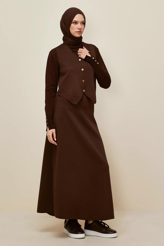 Hijab clothing BROWN 45861 TRİKO 2 Lİ ETEKLİ TAKIM 38-42 - ALVİNA