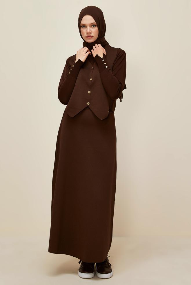 Hijab clothing BROWN 45861 TRİKO 2 Lİ ETEKLİ TAKIM 38-42 - ALVİNA