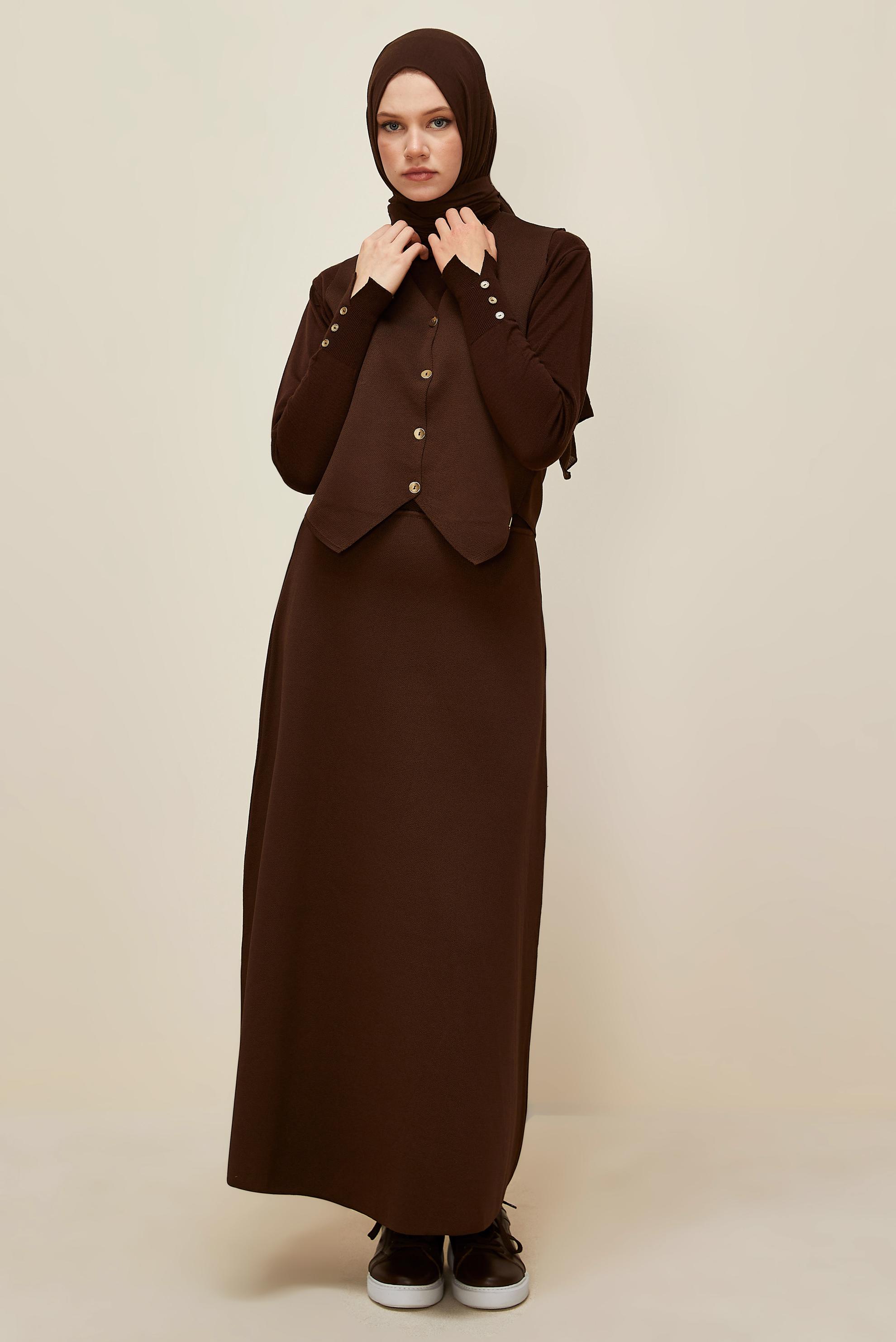 Hijab clothing BROWN 45861 TRİKO 2 Lİ ETEKLİ TAKIM 38-42