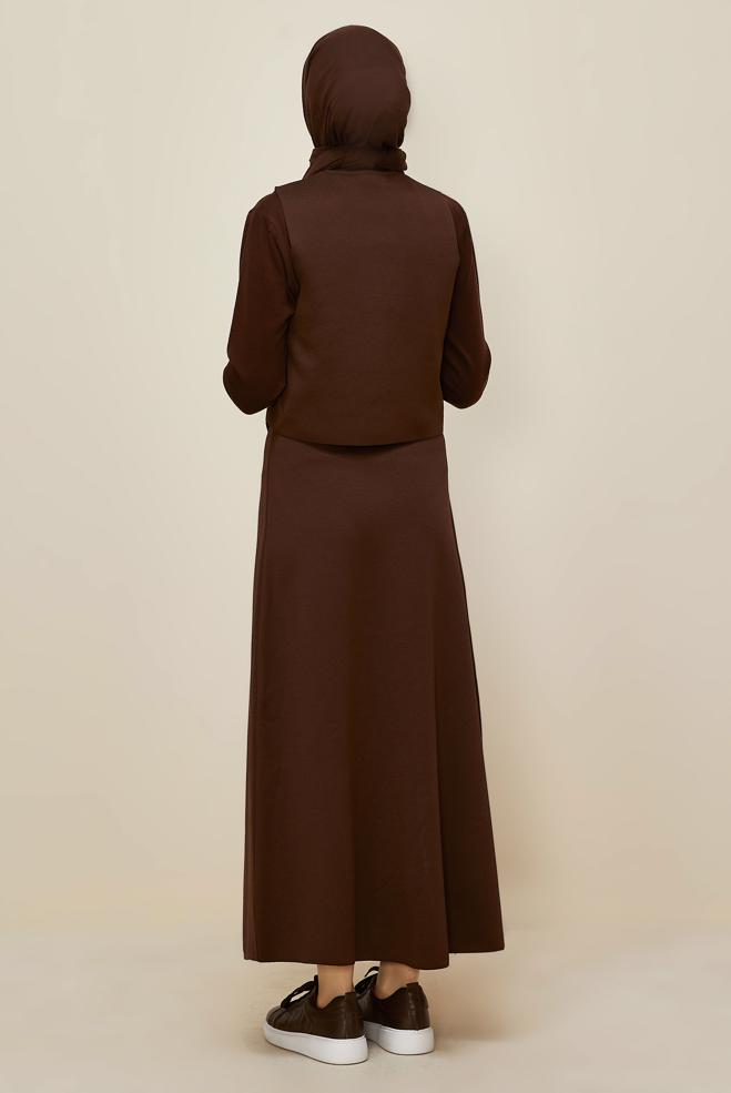 Hijab clothing BROWN 45861 TRİKO 2 Lİ ETEKLİ TAKIM 38-42 - ALVİNA