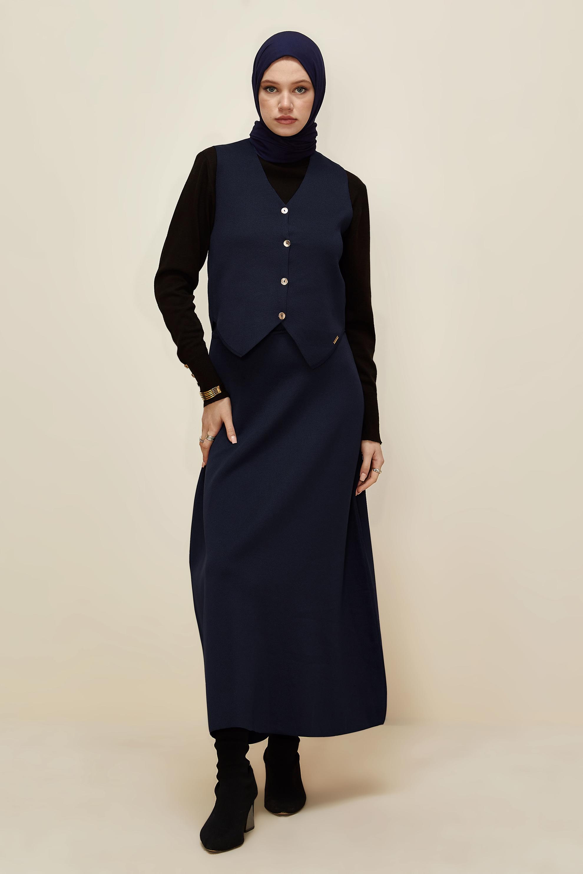 Hijab clothing NAVY BLUE KNITWEAR SKIRTED SUIT 45861
