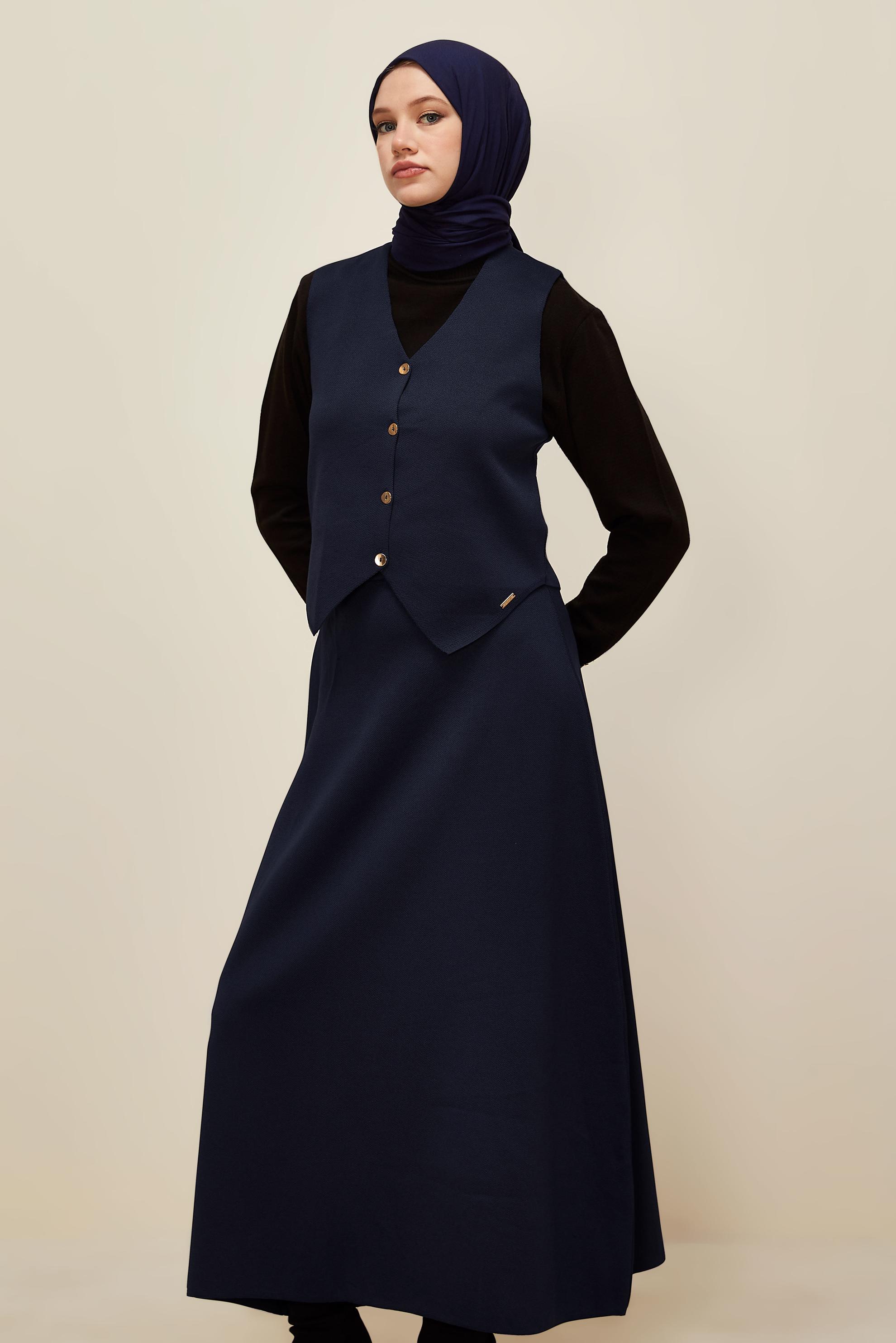 Hijab clothing NAVY BLUE KNITWEAR SKIRTED SUIT 45861