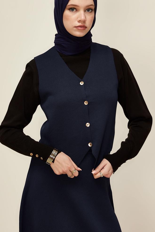 Tesettür giyim LACİVERT ETEKLİ TRİKO TAKIM 45861 - ALVİNA