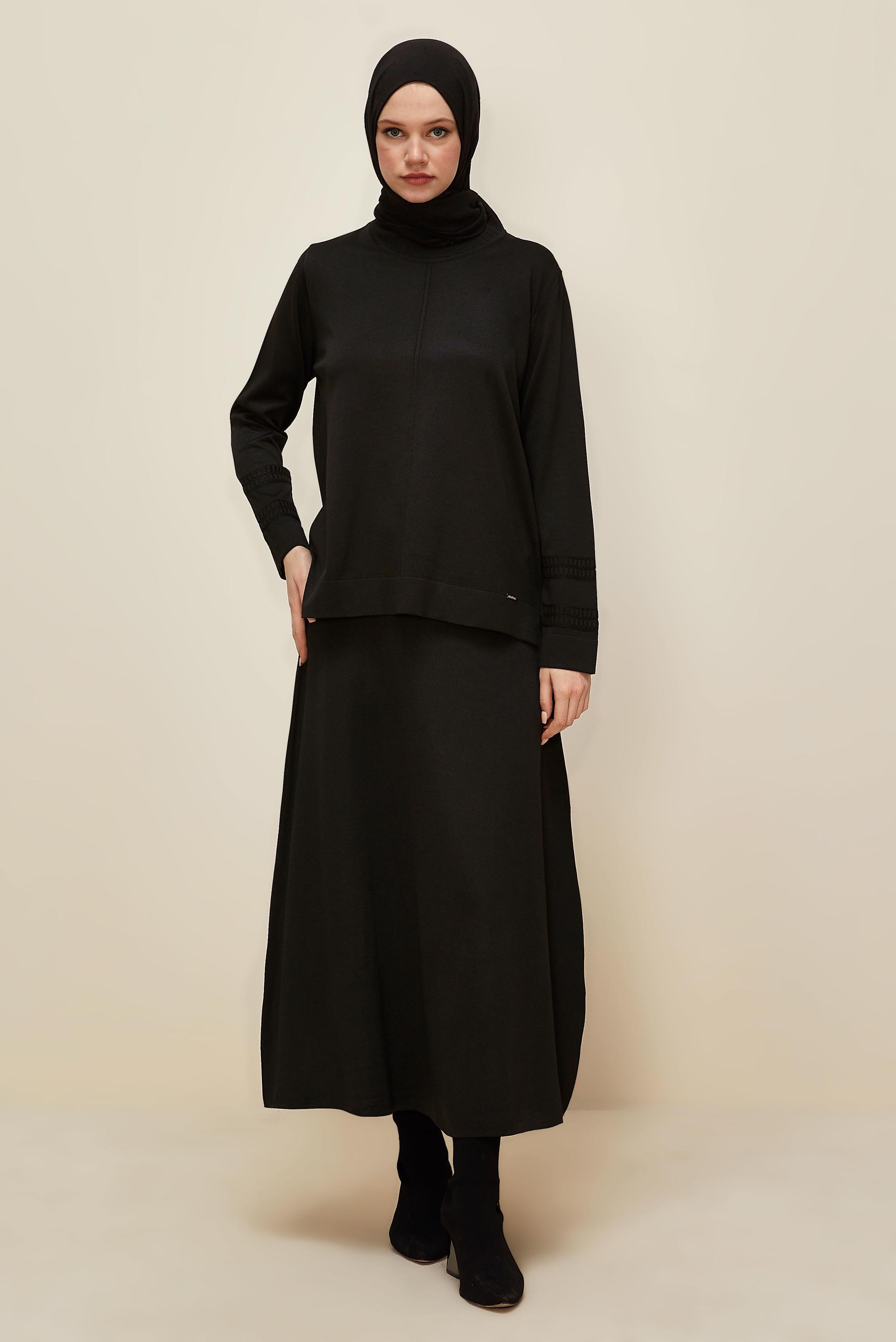 Hijab clothing BLACK KNITWEAR SKIRT SET 45862