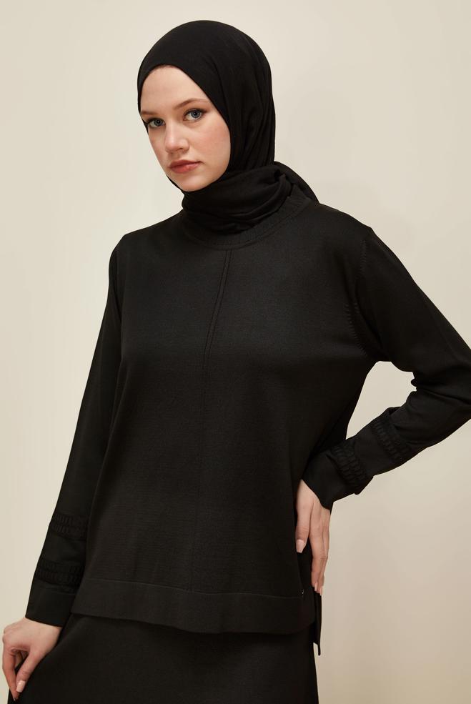 Tesettür giyim SİYAH ETEKLİ TRİKO TAKIM 45862 - ALVİNA