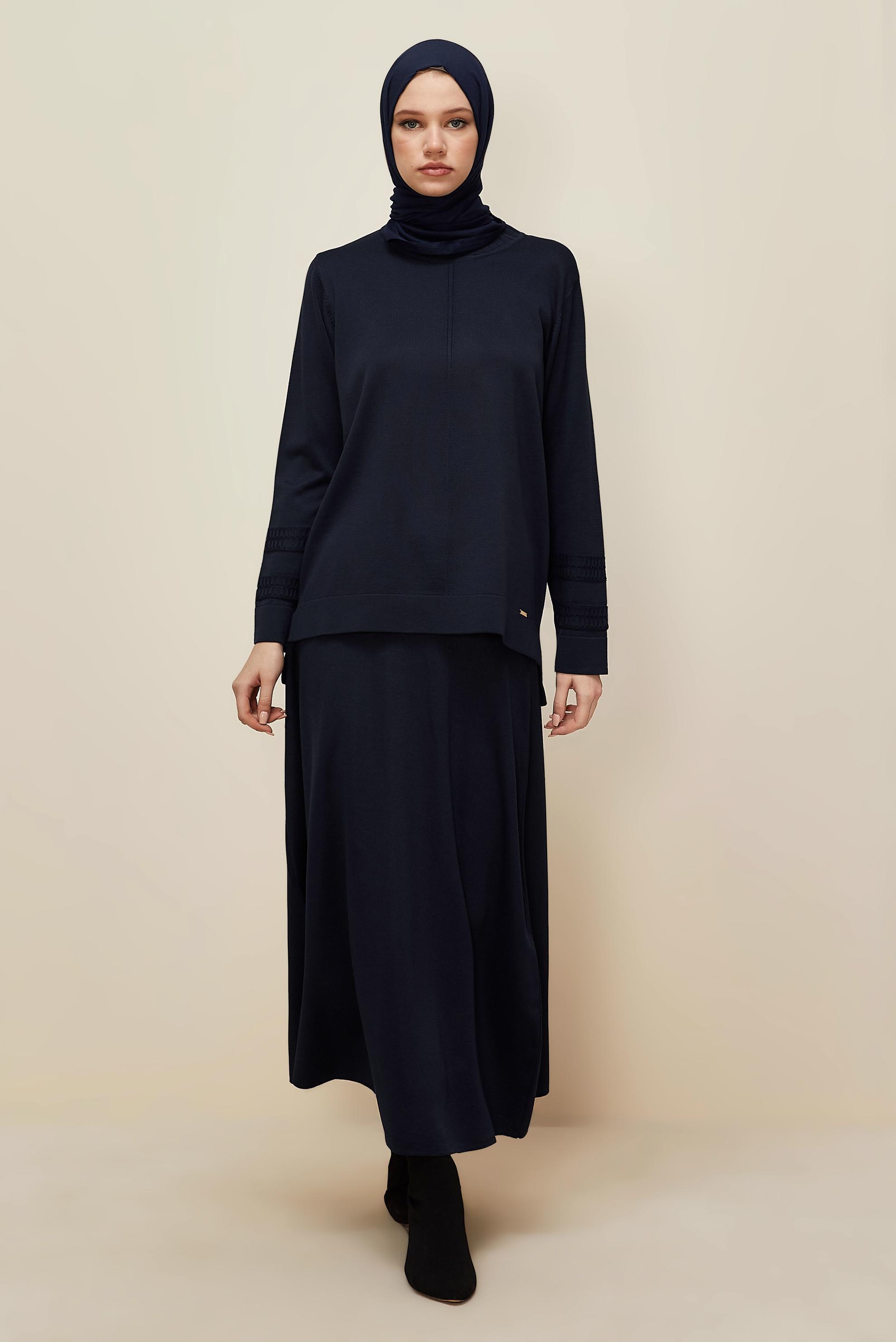 Hijab clothing NAVY BLUE KNITWEAR SKIRT SET 45862
