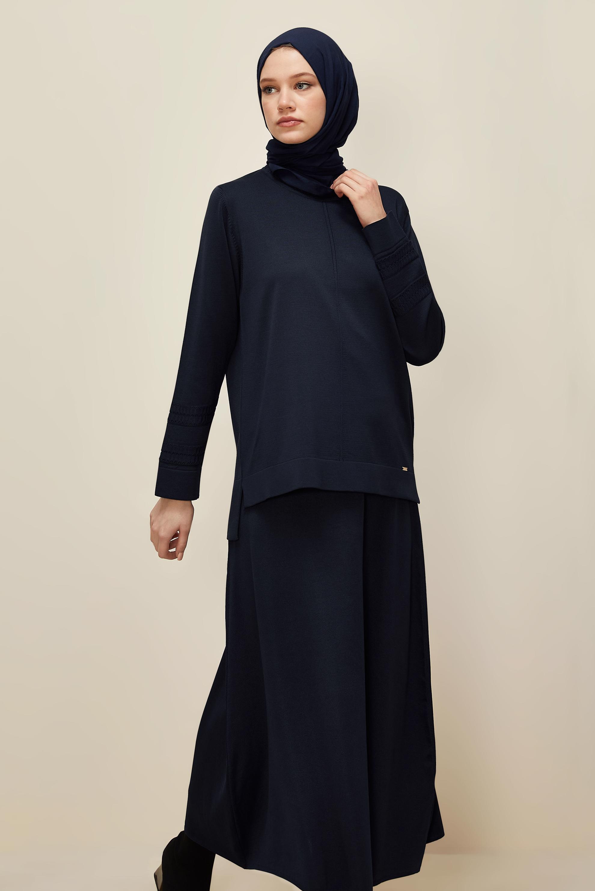 Hijab clothing NAVY BLUE KNITWEAR SKIRT SET 45862