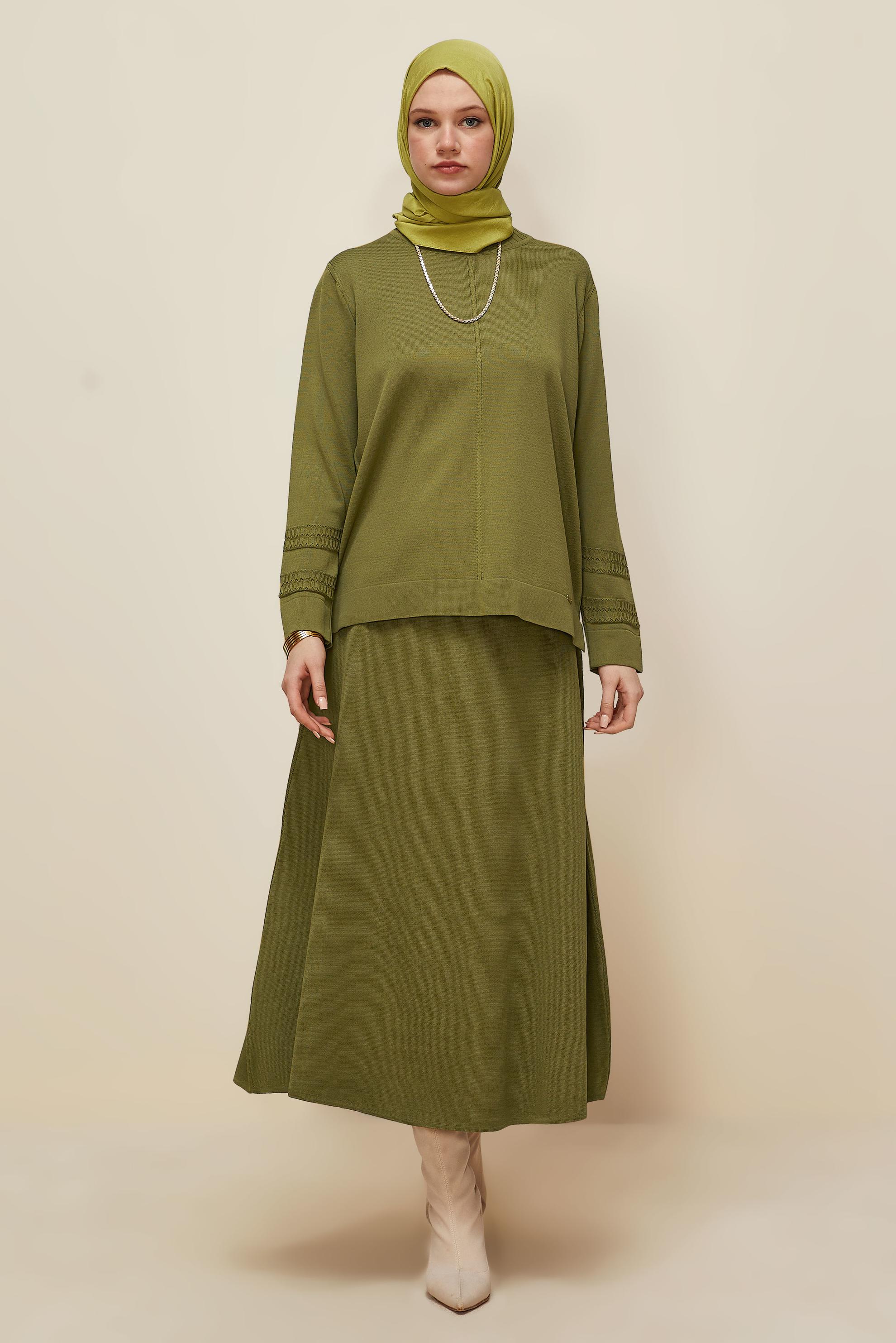 Hijab clothing GREEN KNITWEAR SKIRT SET 45862