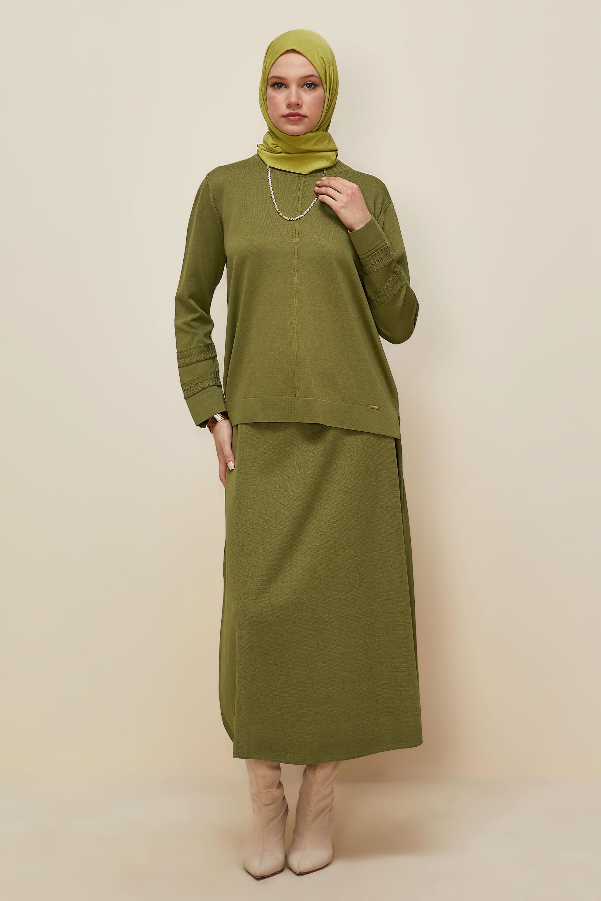 Hijab clothing GREEN KNITWEAR SKIRT SET 45862