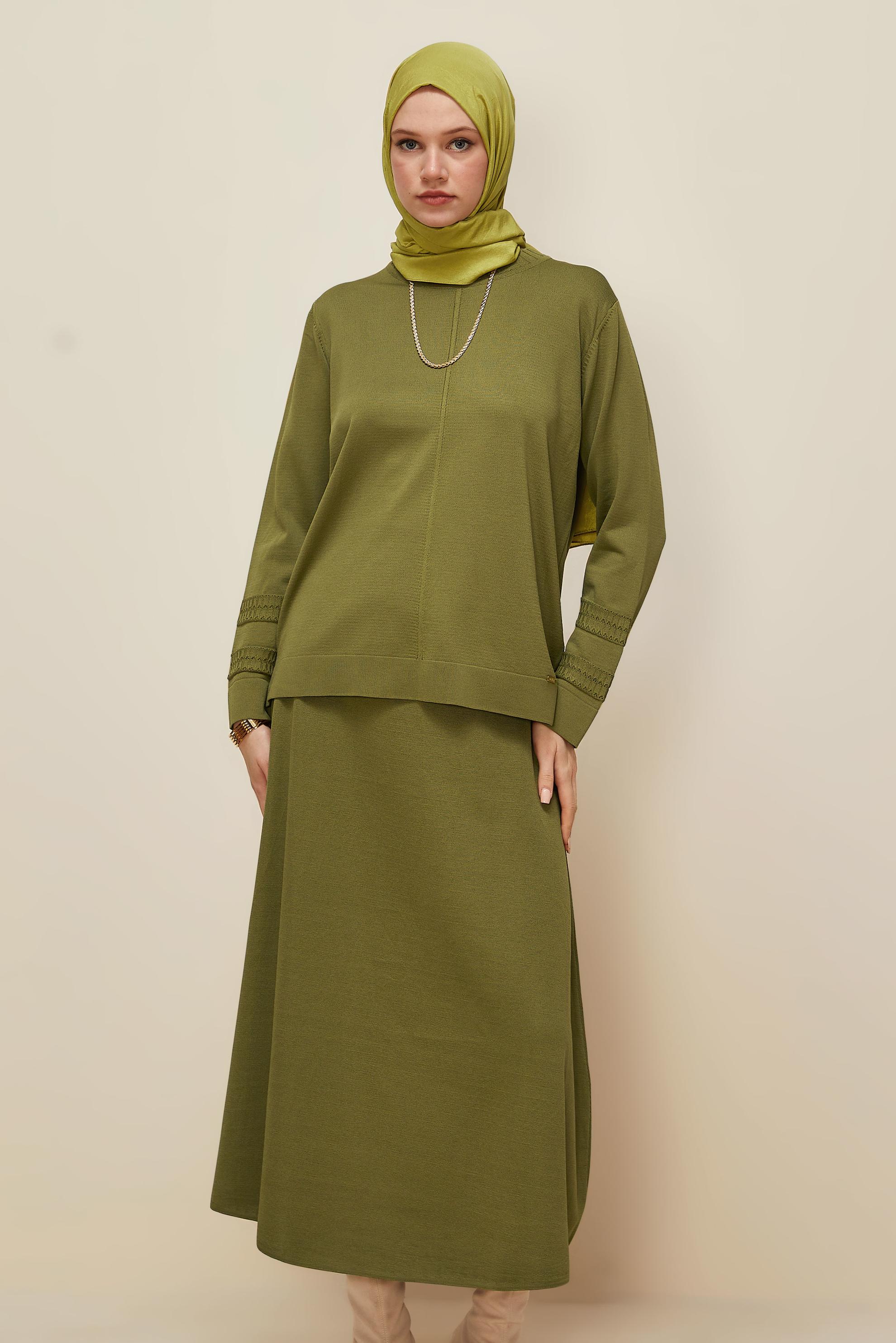 Hijab clothing GREEN KNITWEAR SKIRT SET 45862