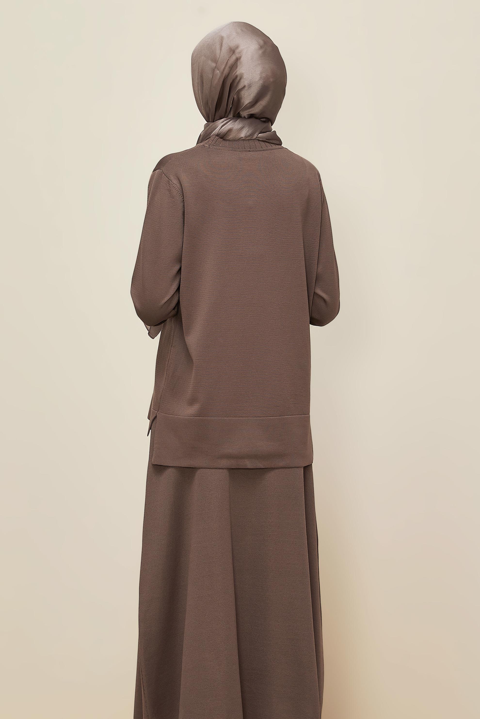 Tesettür giyim KAHVE ETEKLİ TRİKO TAKIM 45862