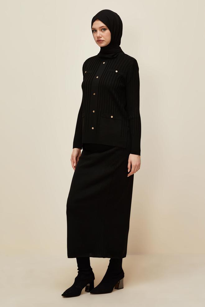 Vêtements hijab NOIR ENSEMBLE JUPE EN MAILLE 45870 - ALVİNA