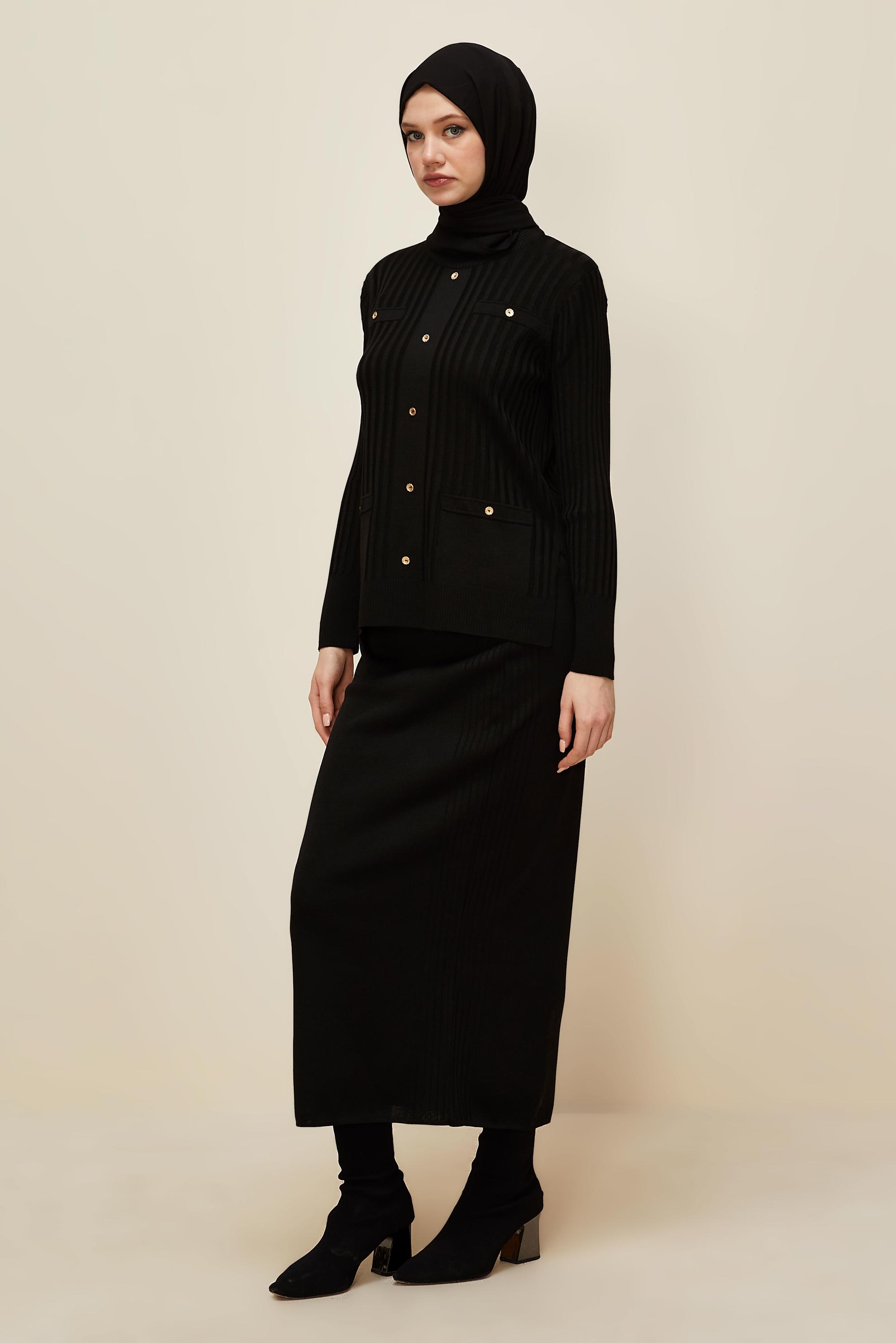 Hijab clothing BLACK KNITWEAR SKIRT SUIT 45870