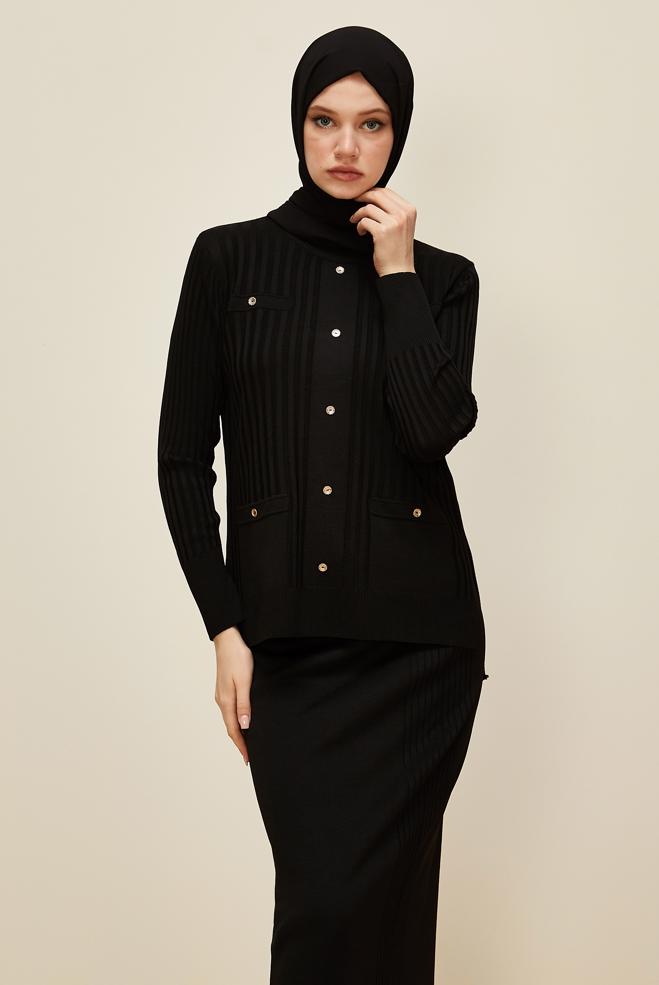 Vêtements hijab NOIR ENSEMBLE JUPE EN MAILLE 45870 - ALVİNA