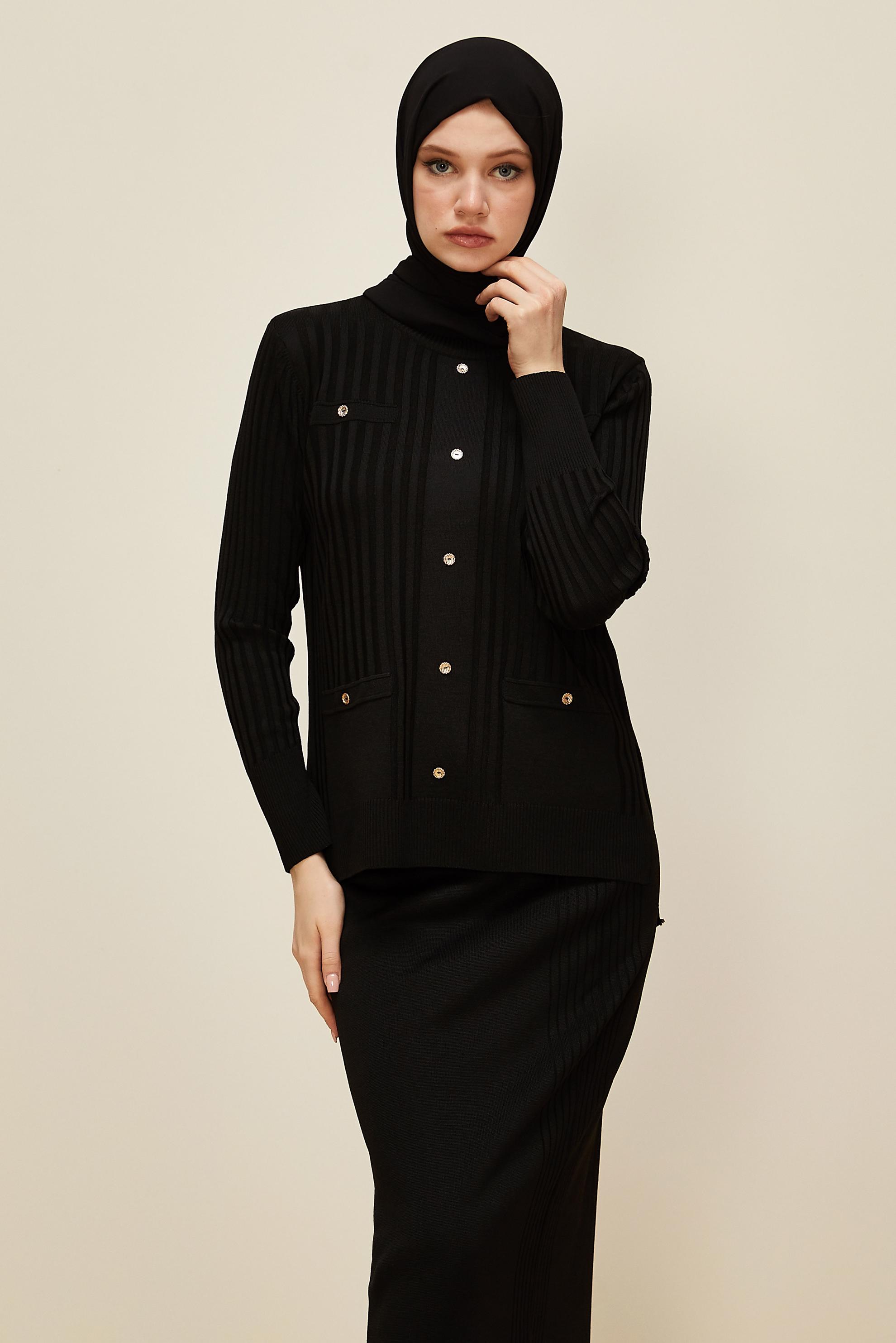 Hijab clothing BLACK KNITWEAR SKIRT SUIT 45870