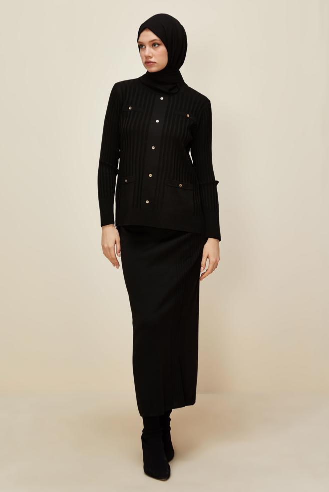 Vêtements hijab NOIR ENSEMBLE JUPE EN MAILLE 45870 - ALVİNA