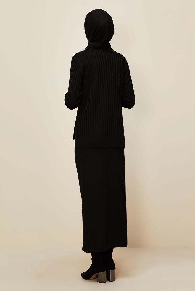 Vêtements hijab NOIR ENSEMBLE JUPE EN MAILLE 45870 - ALVİNA