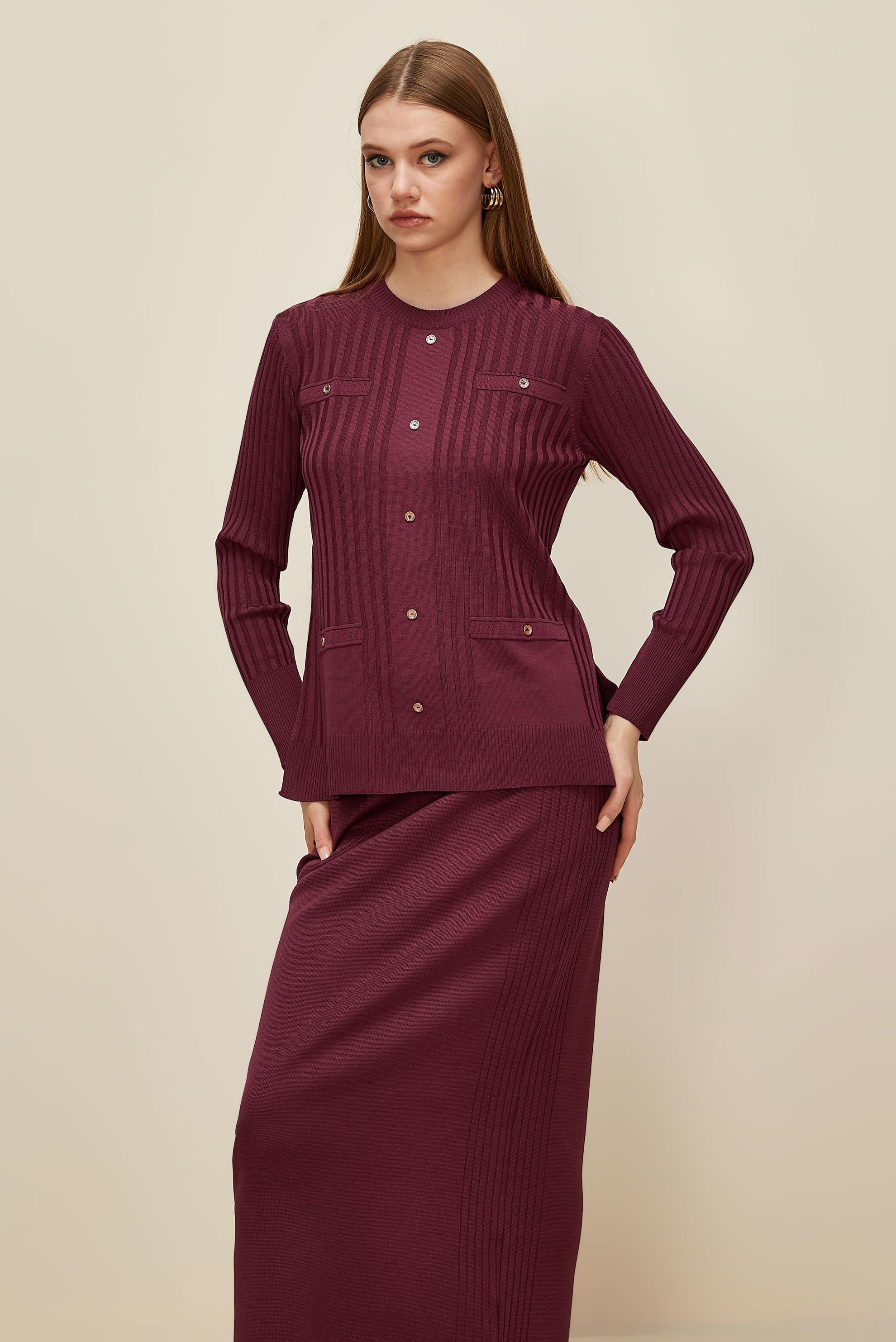 Hijab clothing CLARET RED KNITWEAR SKIRT SUIT 45870
