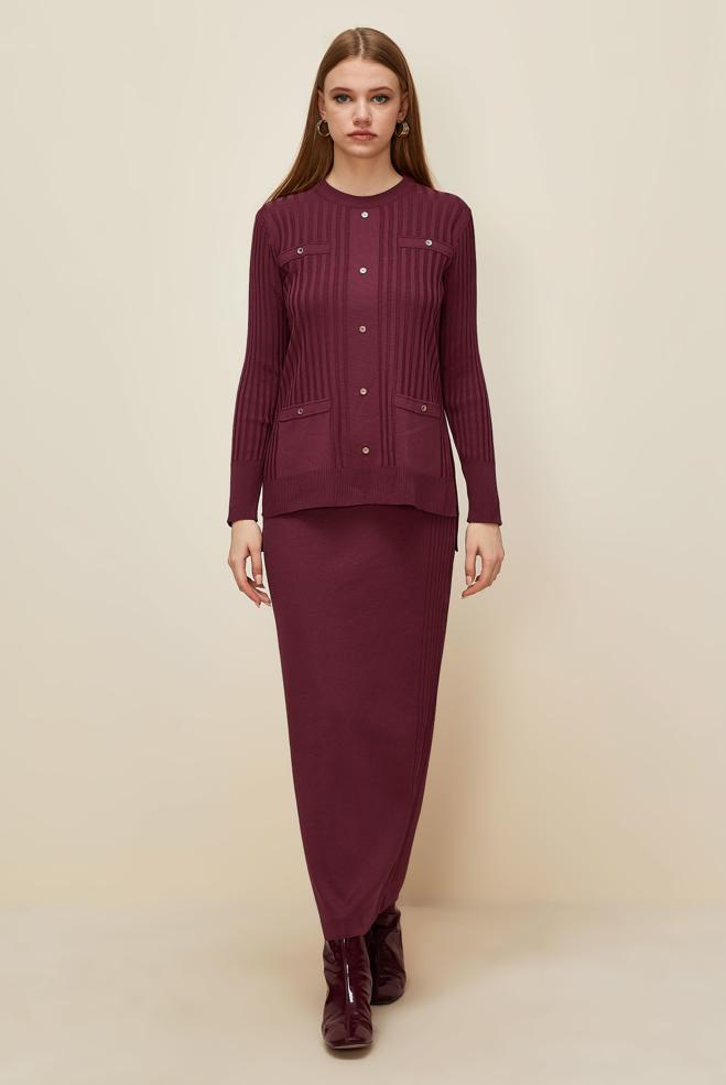 Vêtements hijab ROUGE BORDEAUX ENSEMBLE JUPE EN MAILLE 45870 - ALVİNA