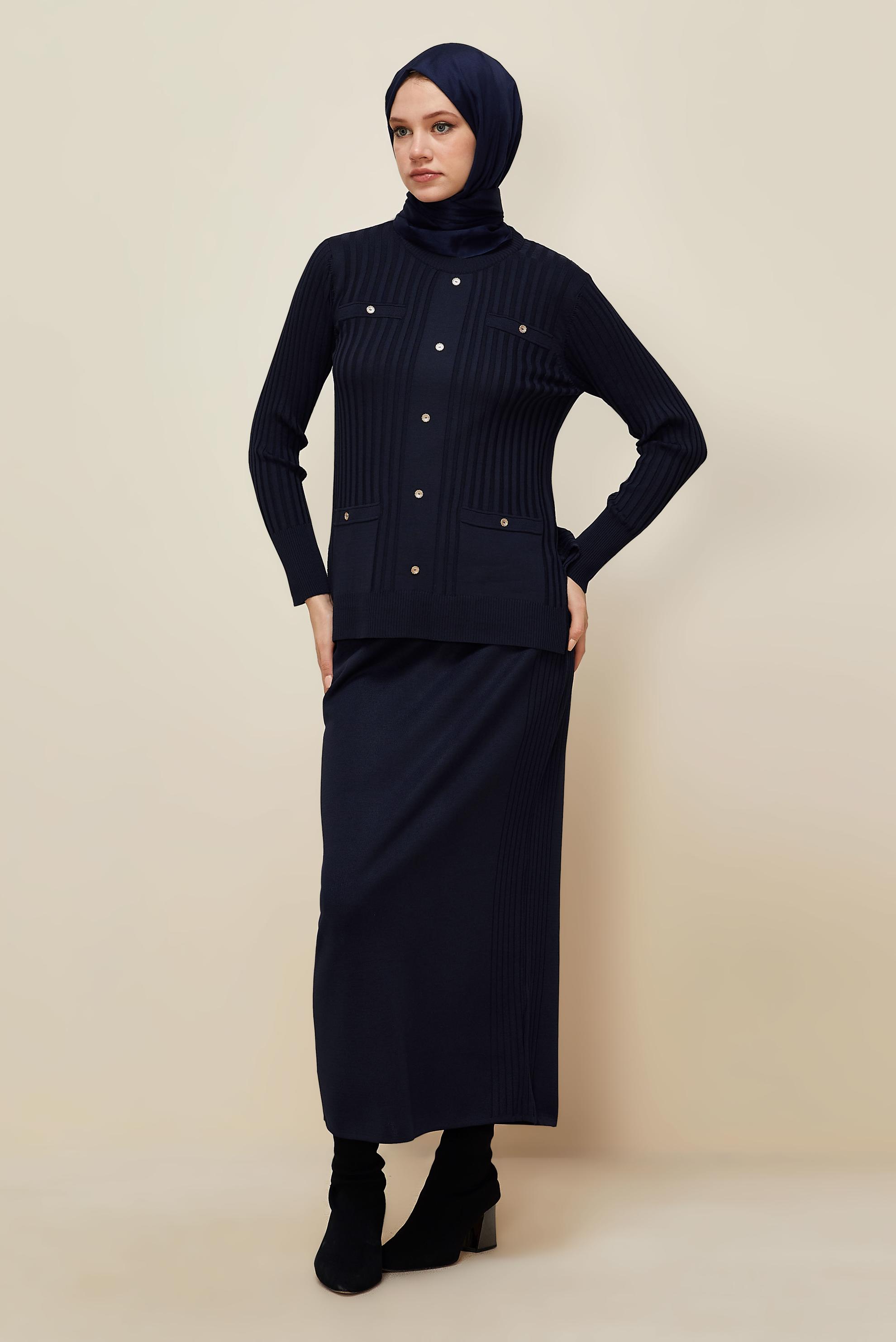 Hijab clothing NAVY BLUE KNITWEAR SKIRT SUIT 45870