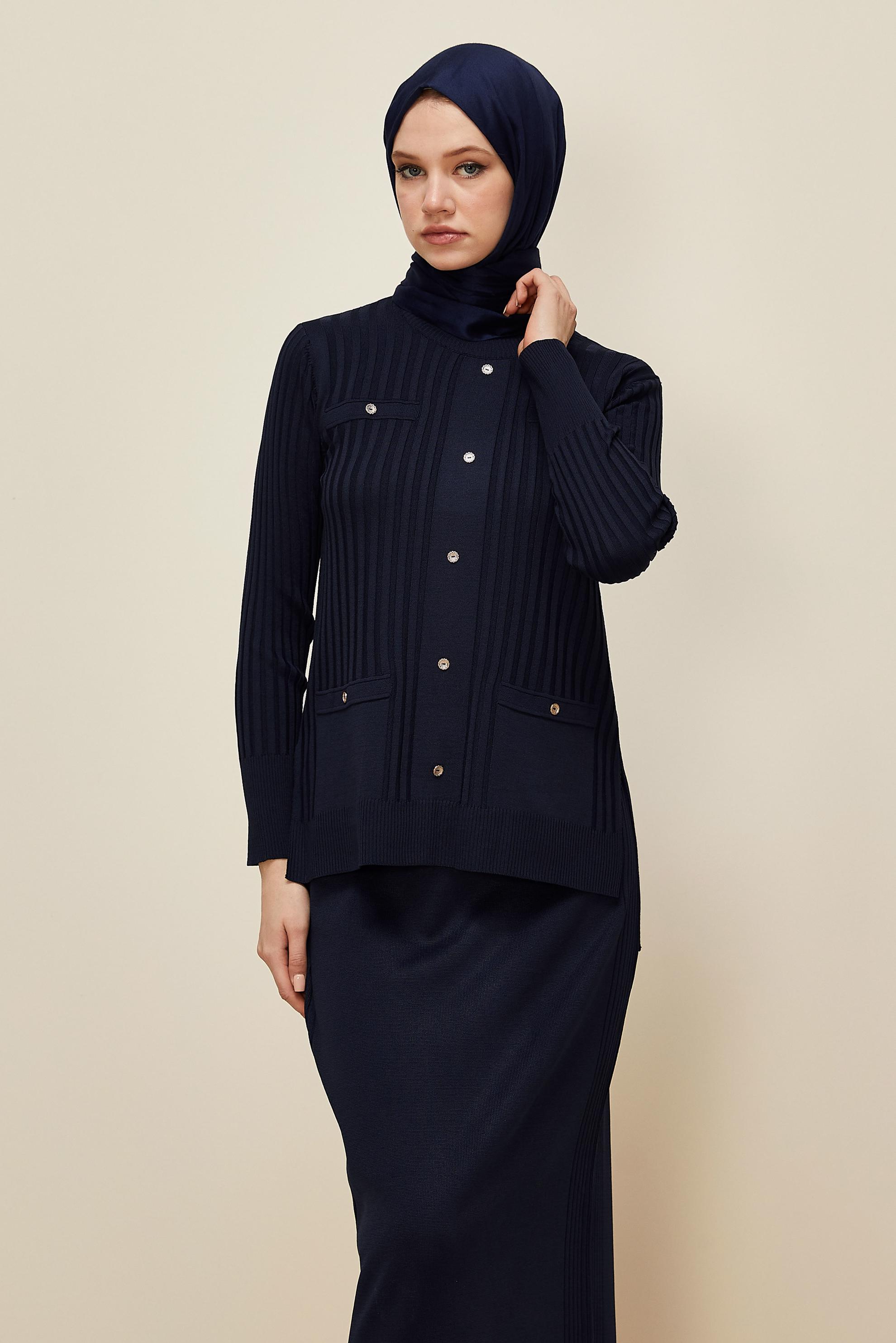 Hijab clothing NAVY BLUE KNITWEAR SKIRT SUIT 45870