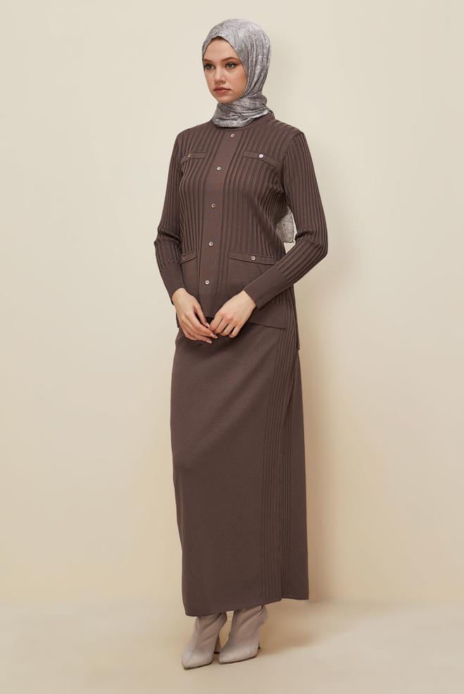 Vêtements hijab BRUN ENSEMBLE JUPE EN MAILLE 45870 - ALVİNA