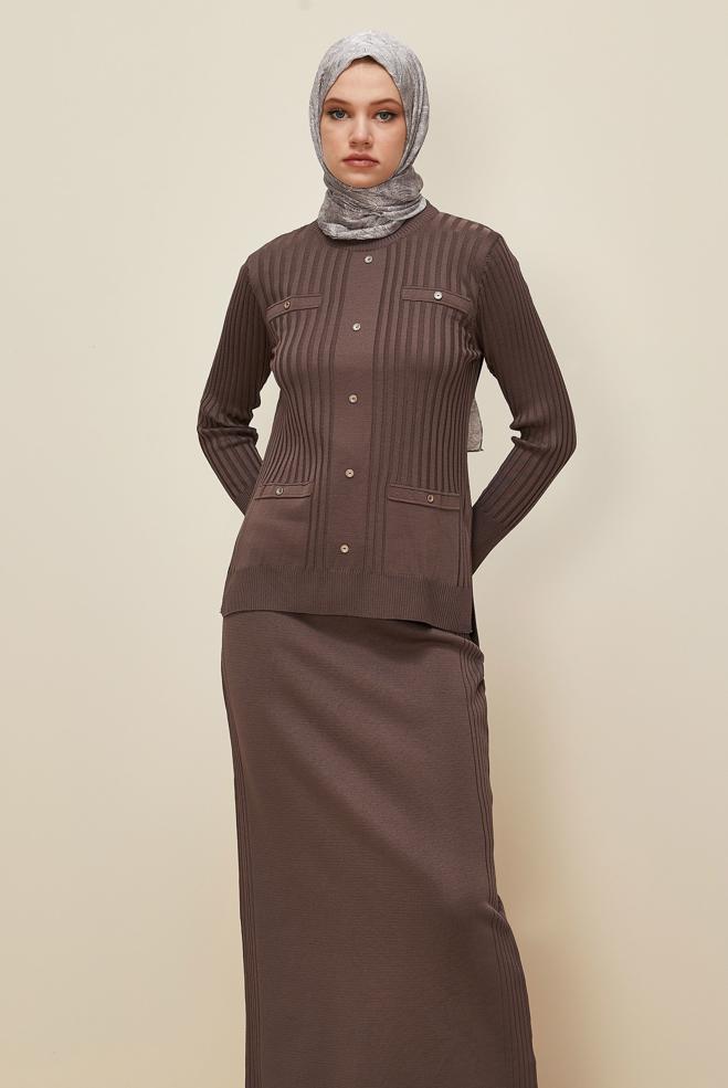 Vêtements hijab BRUN ENSEMBLE JUPE EN MAILLE 45870 - ALVİNA