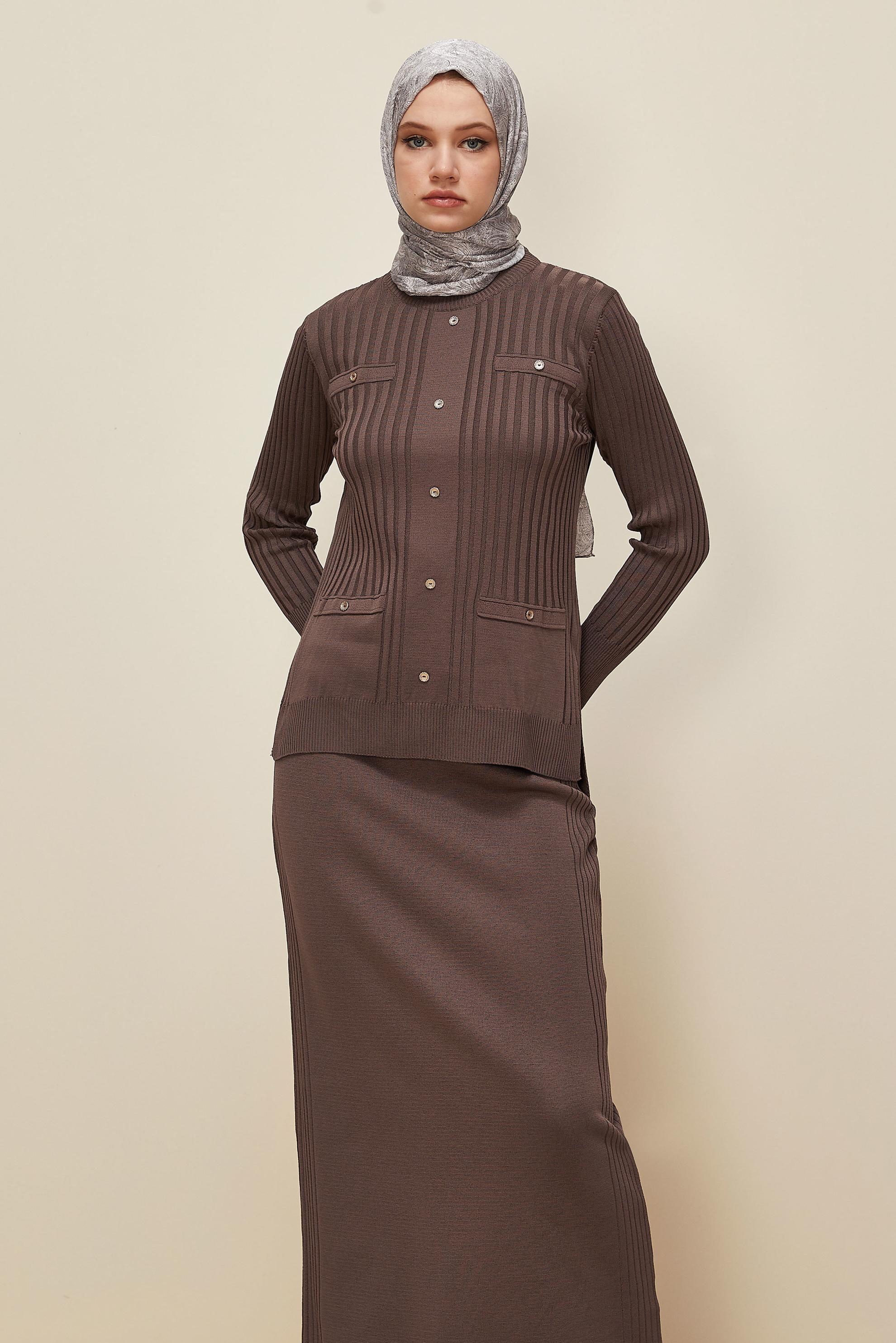 Hijab clothing BROWN KNITWEAR SKIRT SUIT 45870