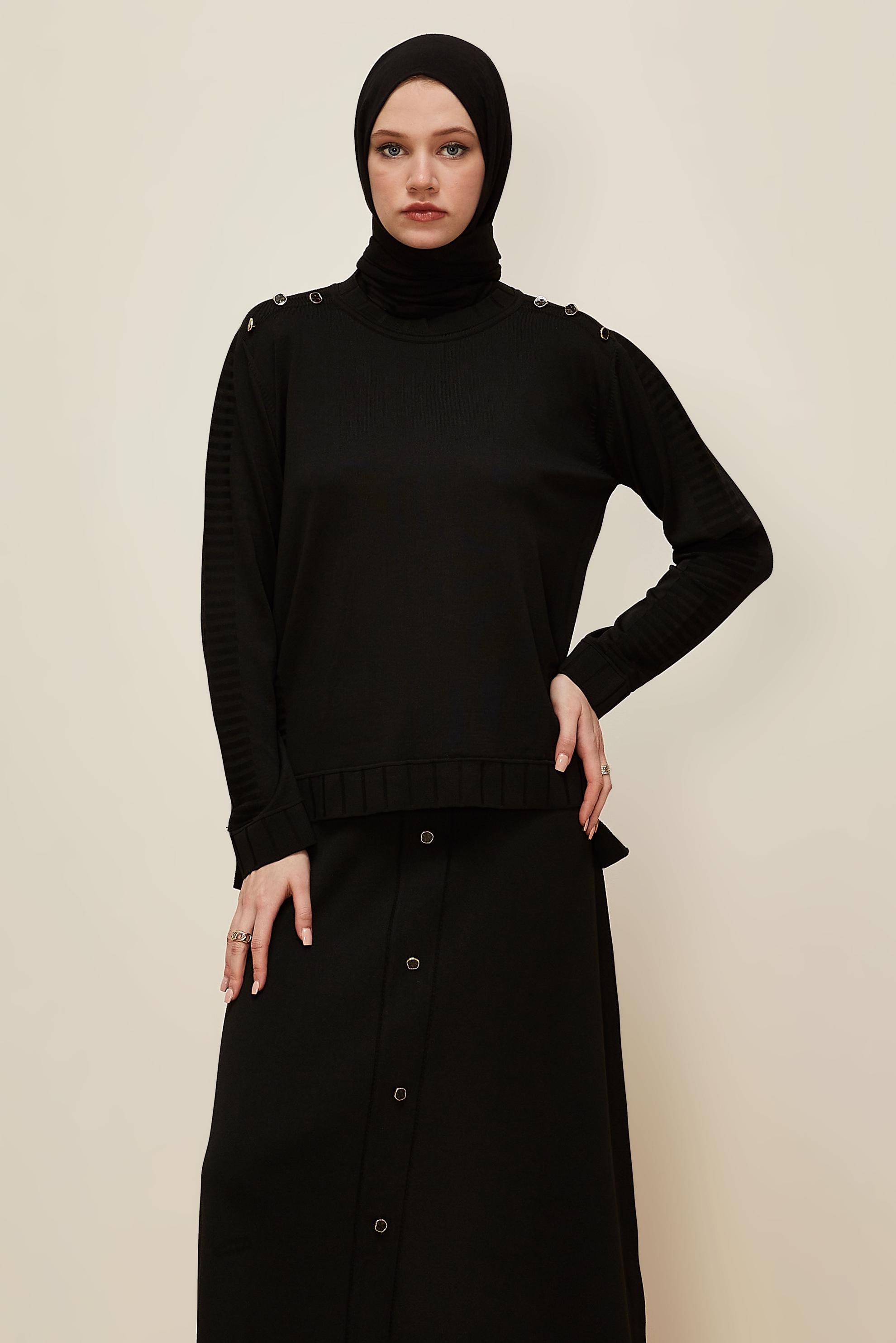 Hijab clothing BLACK KNITWEAR SKIRT SET 45872