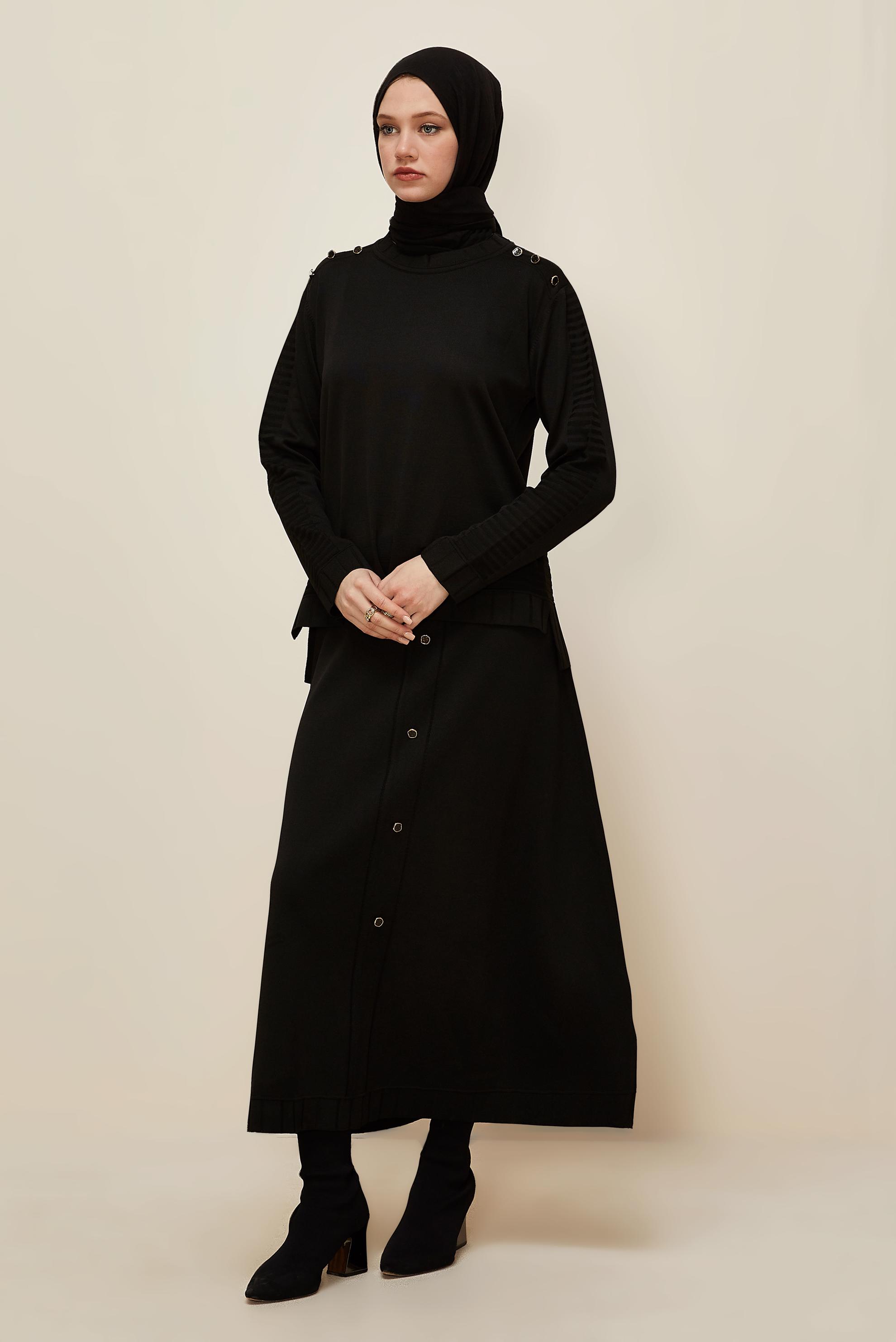 Hijab clothing BLACK KNITWEAR SKIRT SET 45872