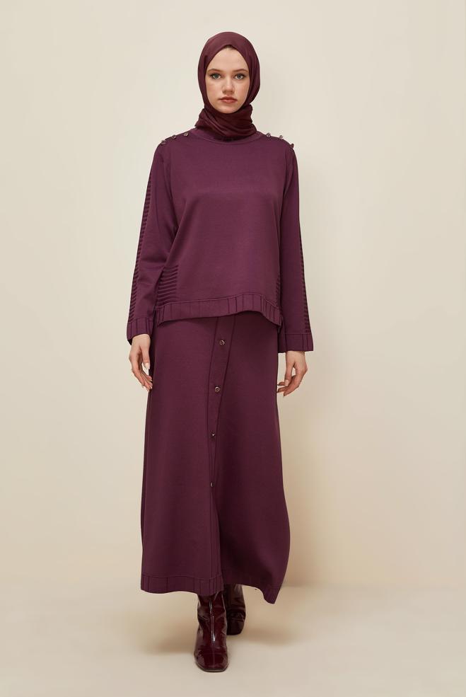 Tesettür giyim BORDO ETEKLİ TRİKO TAKIM 45872 - ALVİNA