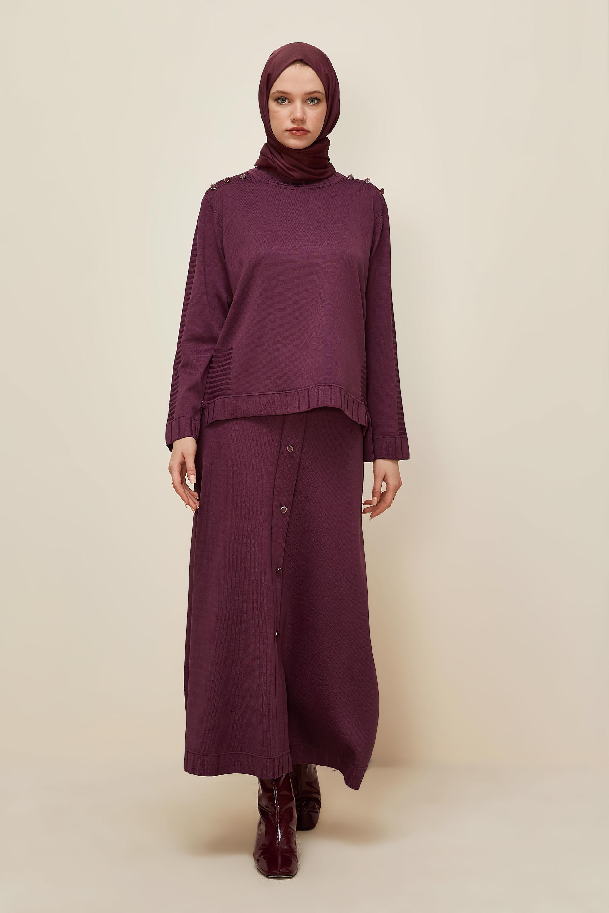 Hijab clothing CLARET RED KNITWEAR SKIRT SET 45872