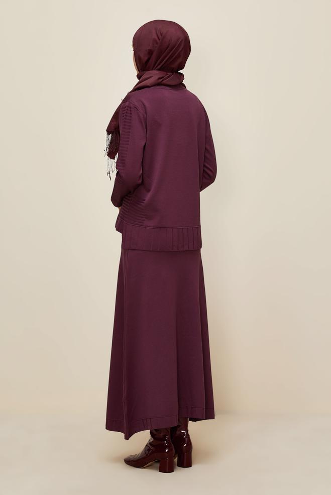 Tesettür giyim BORDO ETEKLİ TRİKO TAKIM 45872 - ALVİNA