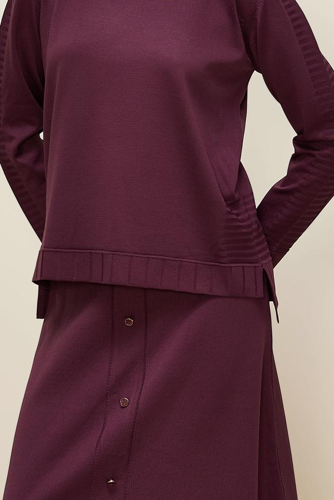 Tesettür giyim BORDO ETEKLİ TRİKO TAKIM 45872 - ALVİNA