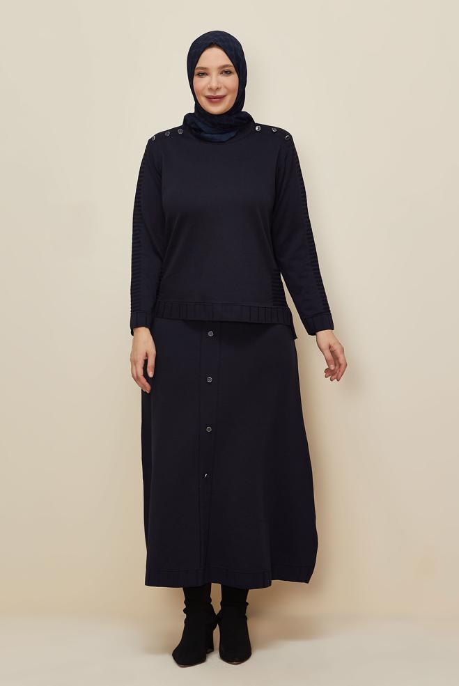 Tesettür giyim LACİVERT ETEKLİ TRİKO TAKIM 45872 - ALVİNA
