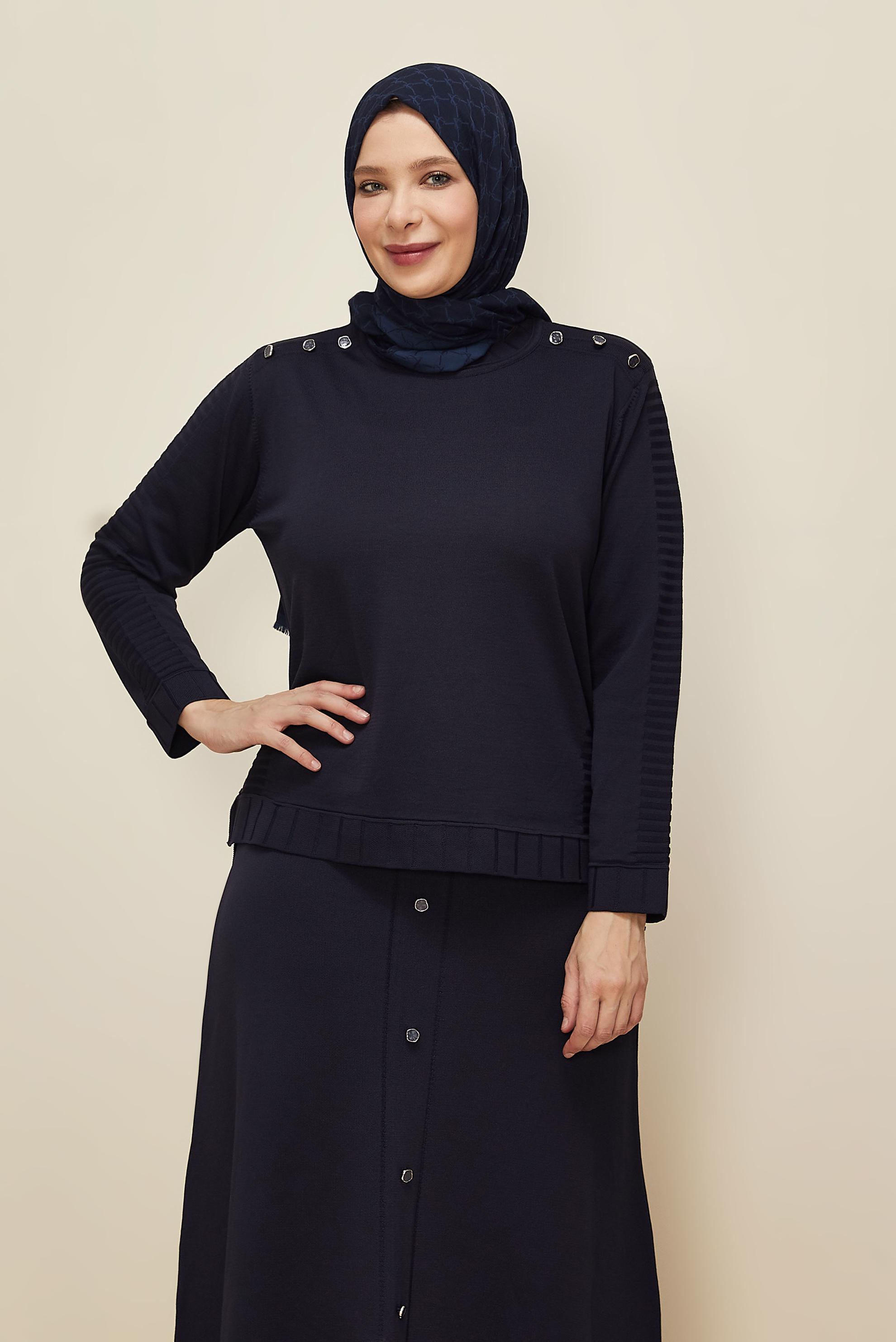 Tesettür giyim LACİVERT ETEKLİ TRİKO TAKIM 45872