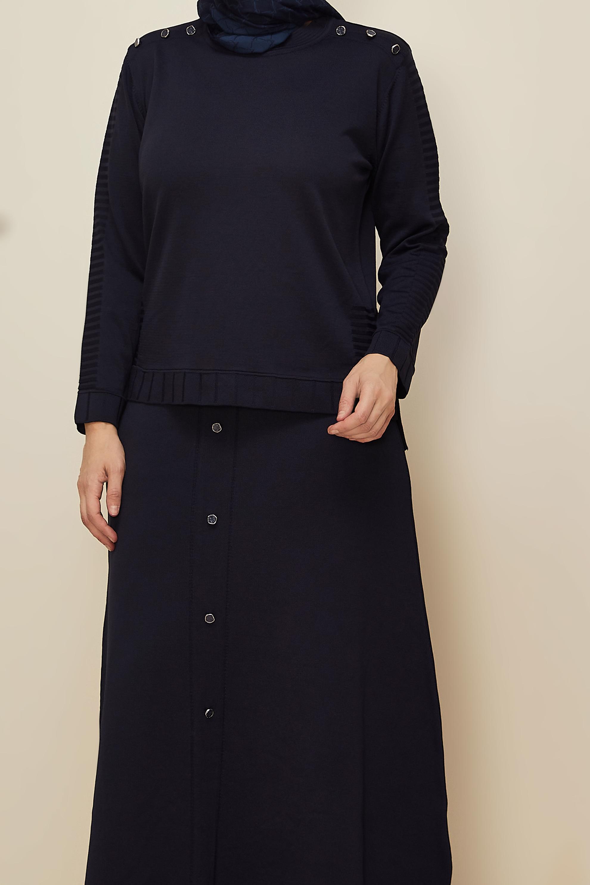 Tesettür giyim LACİVERT ETEKLİ TRİKO TAKIM 45872