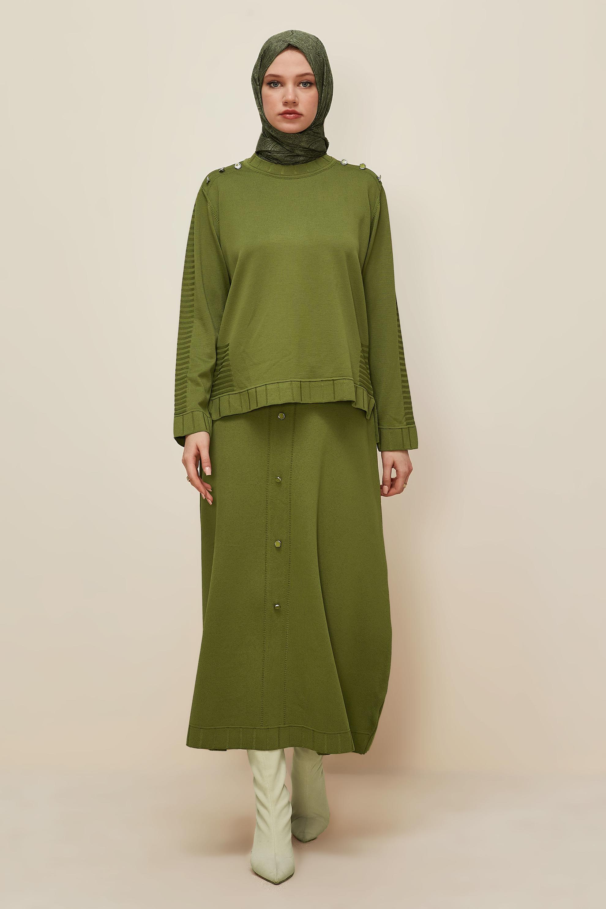 Hijab clothing GREEN KNITWEAR SKIRT SET 45872