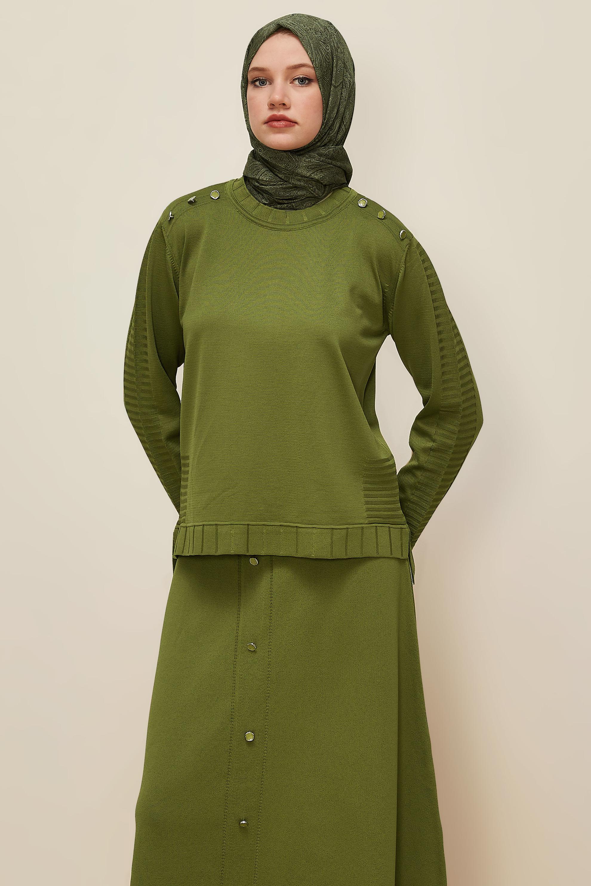 Hijab clothing GREEN KNITWEAR SKIRT SET 45872