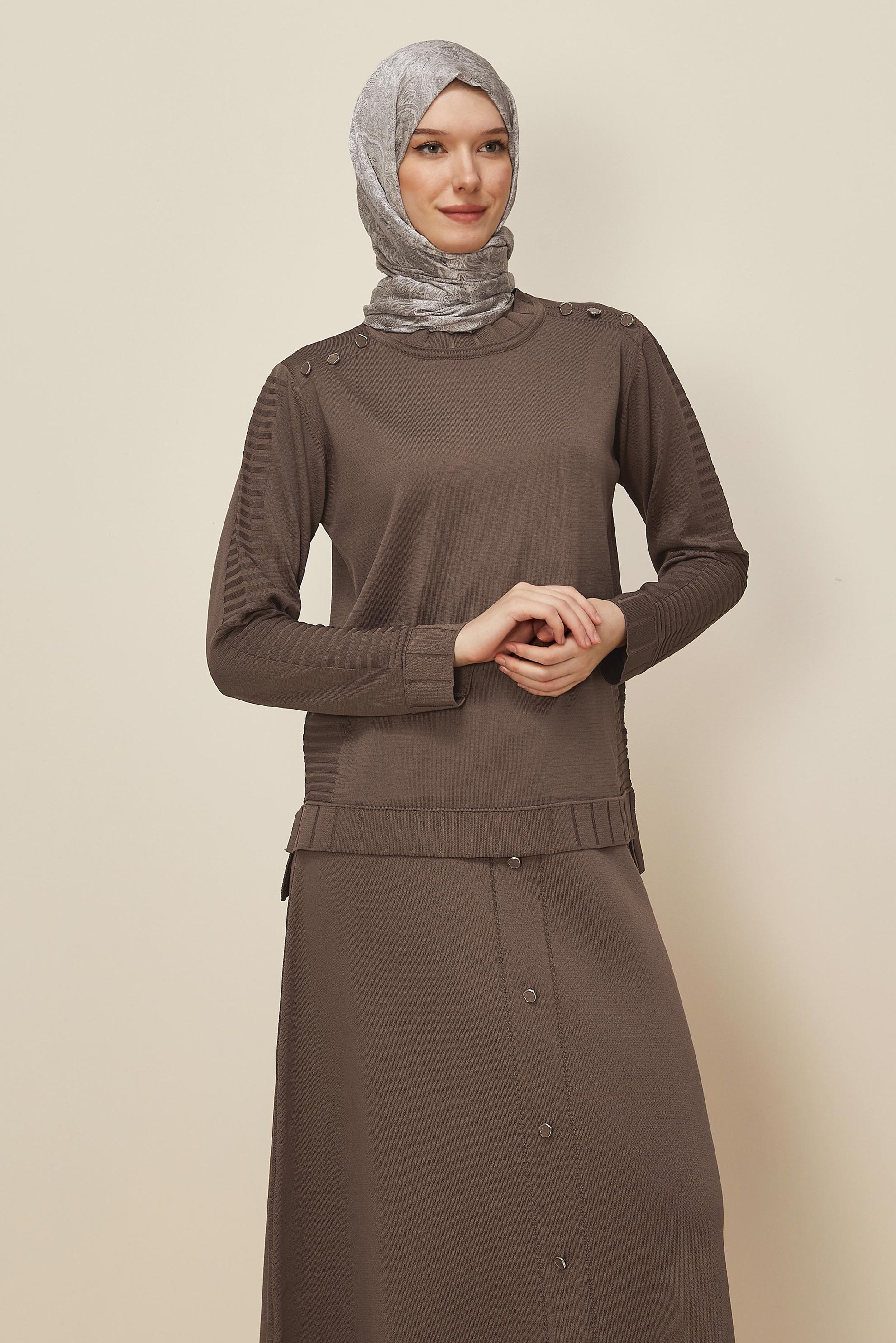 Hijab clothing BROWN KNITWEAR SKIRT SET 45872