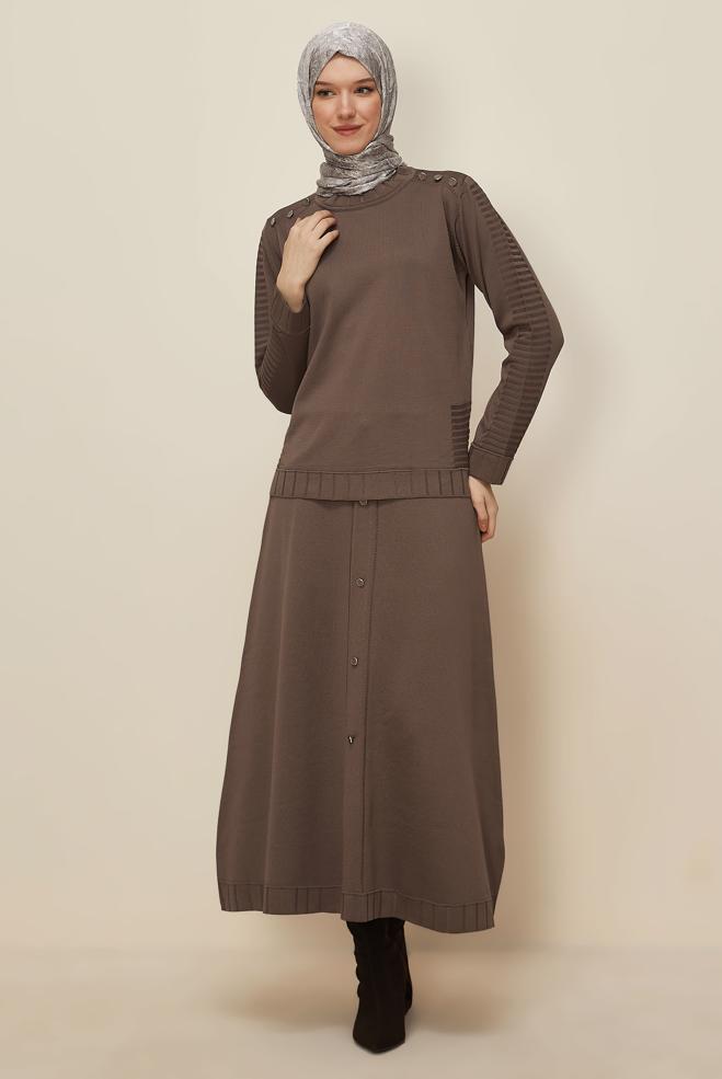 Hijab clothing BROWN KNITWEAR SKIRT SET 45872 - ALVİNA