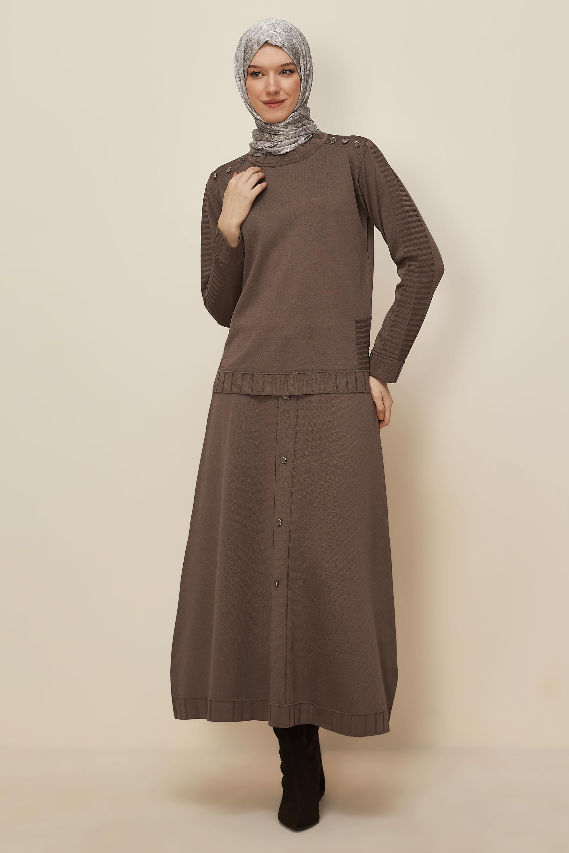 Hijab clothing BROWN KNITWEAR SKIRT SET 45872