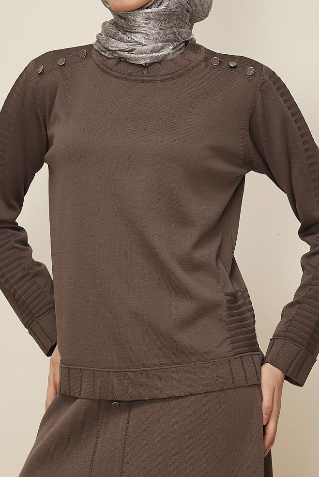 Hijab clothing BROWN KNITWEAR SKIRT SET 45872 - ALVİNA